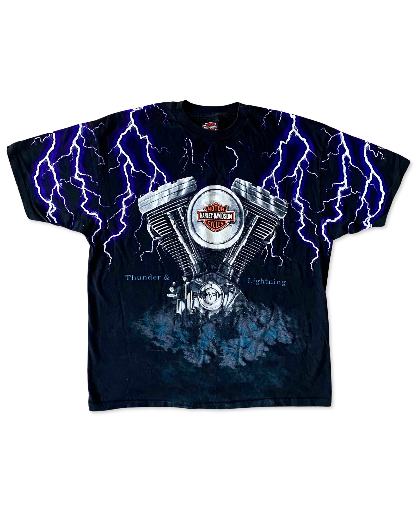Vintage 90s Harley Davidson Thunder & Lightning Plattsburgh NY T 