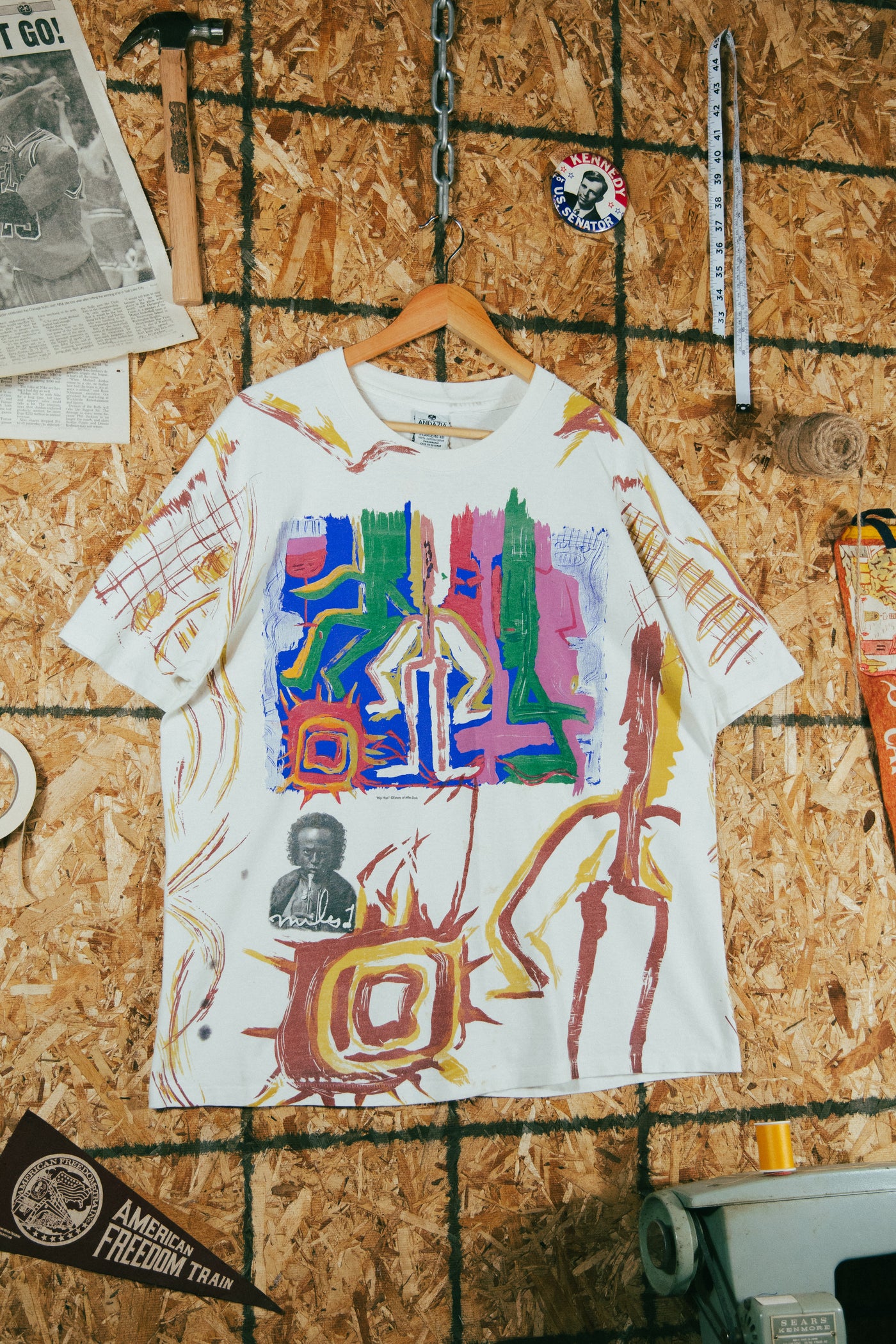 Vintage 90s All Over Print Miles Davis Art T-Shirt