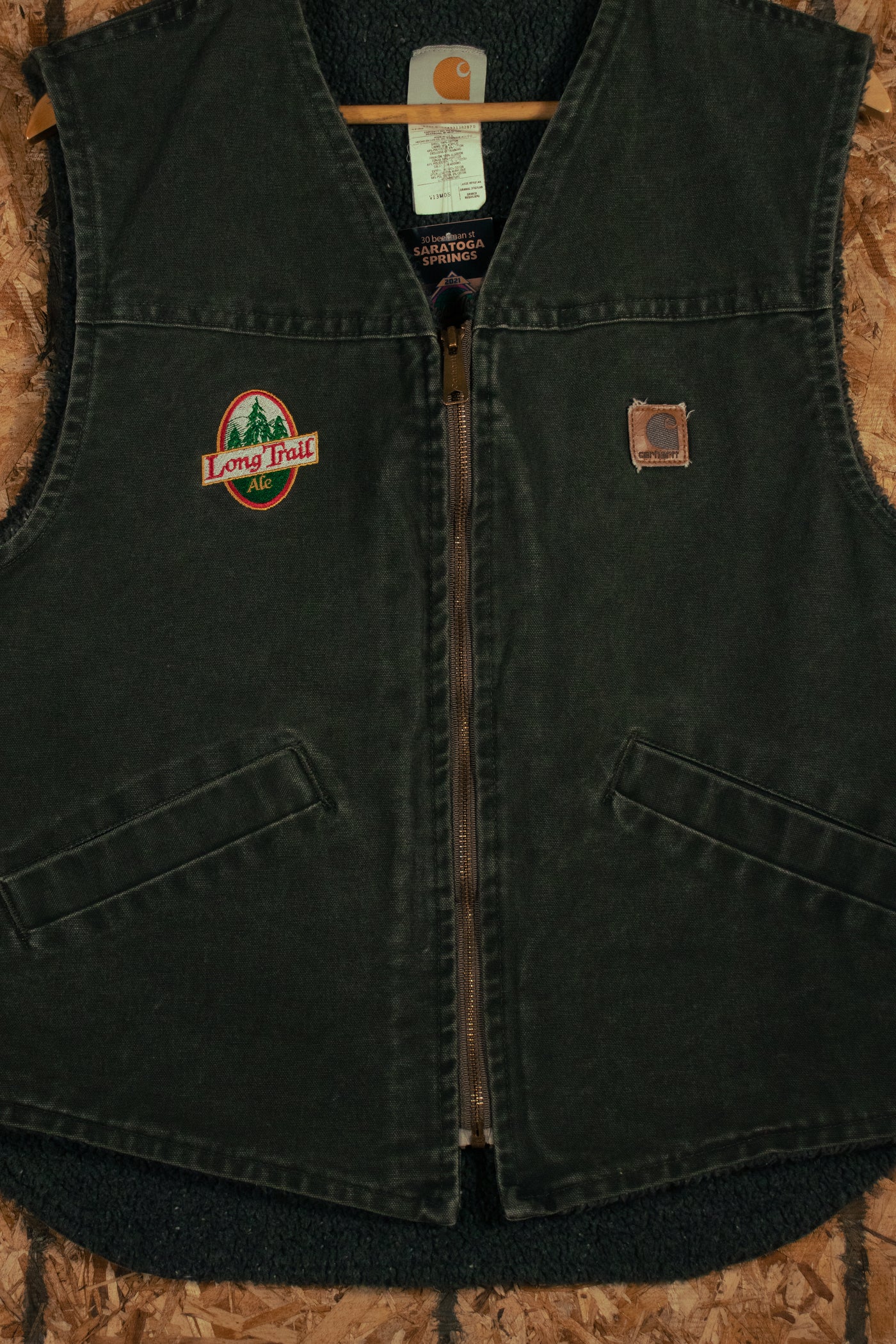 Vintage 90s Carhartt Long Trail Brewery Sherpa Lined Vest