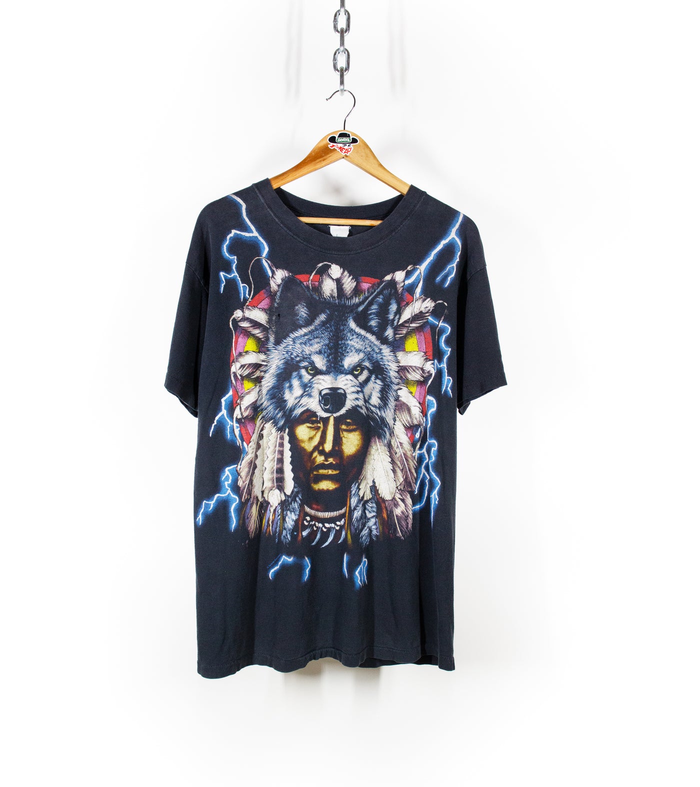 Vintage 90s American Thunder Native American Wolf T-Shirt