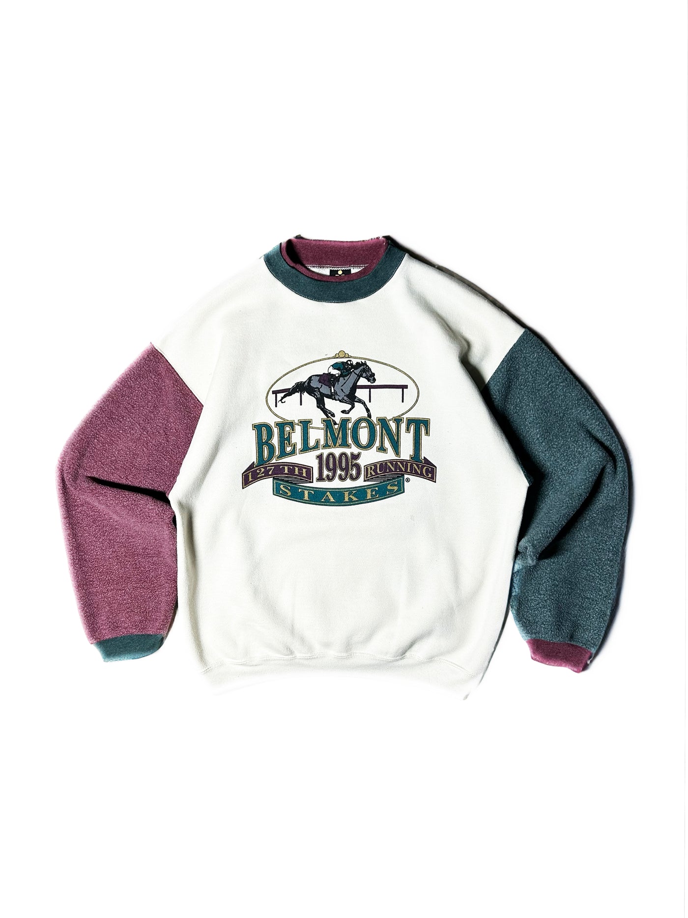 Vintage 1995 Belmont Stakes Colorblock Fleece Crewneck