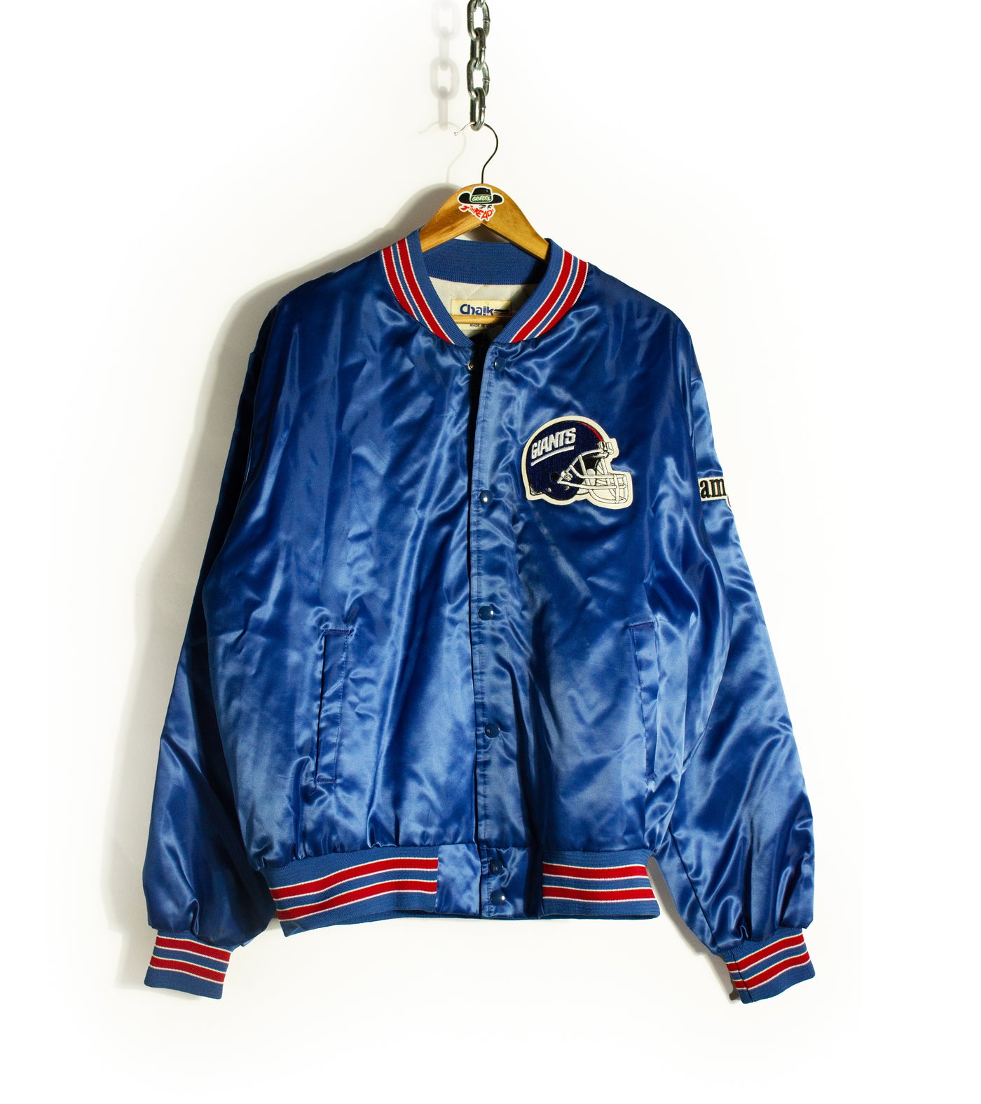 Vintage 80s Chalkline New York Giants Satin Bomber Jacket
