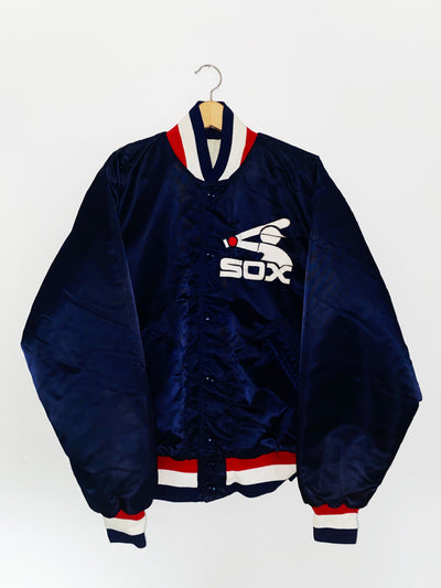 Vintage 80s White Sox Sand Knit Bomber Jacket