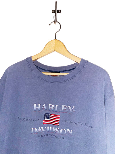 Vintage 1998 Harley Davidson Embroidered Flag T-Shirt