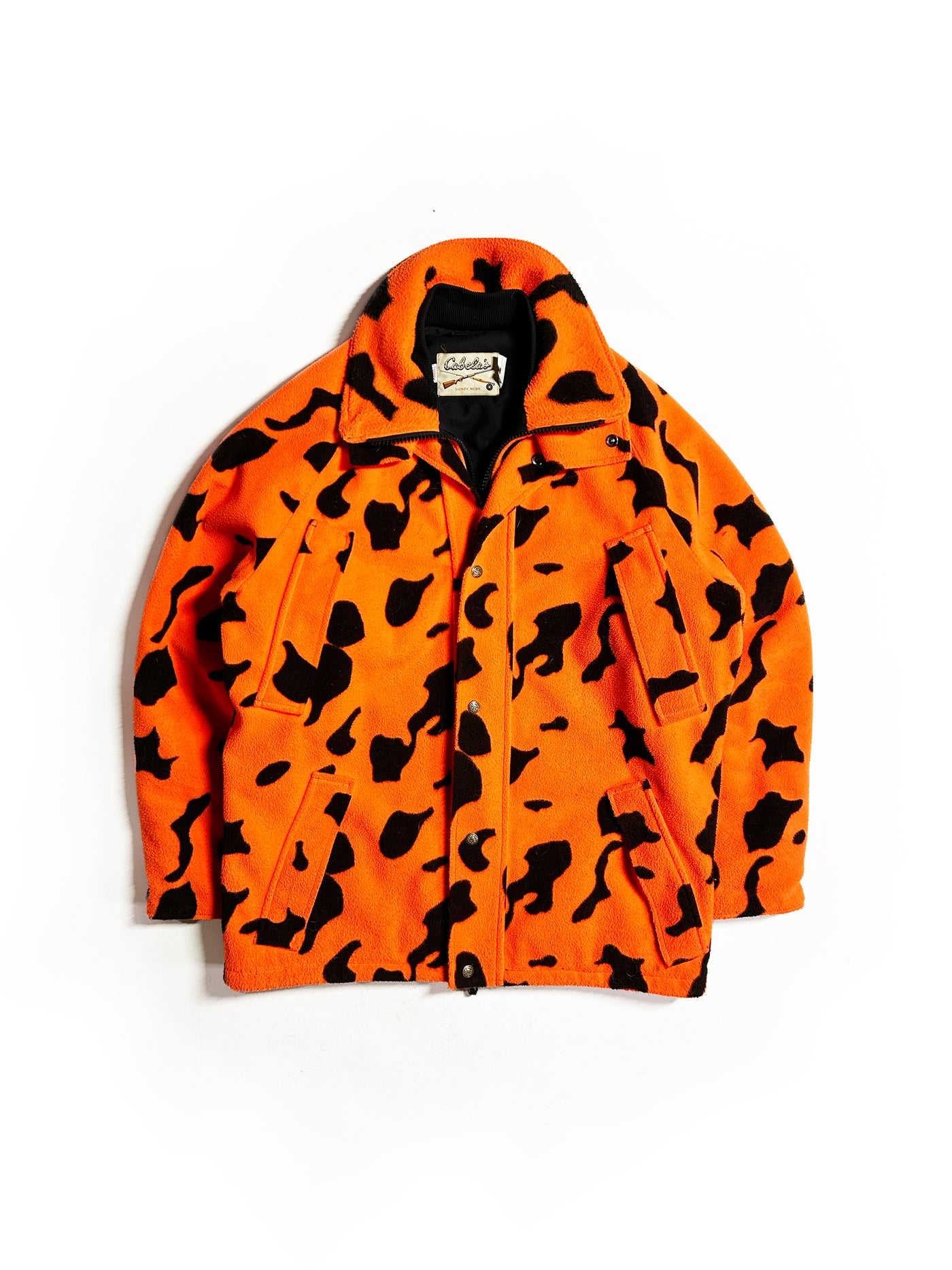 Vintage 80s Cabela’s Orange Camo Fleece Jacket