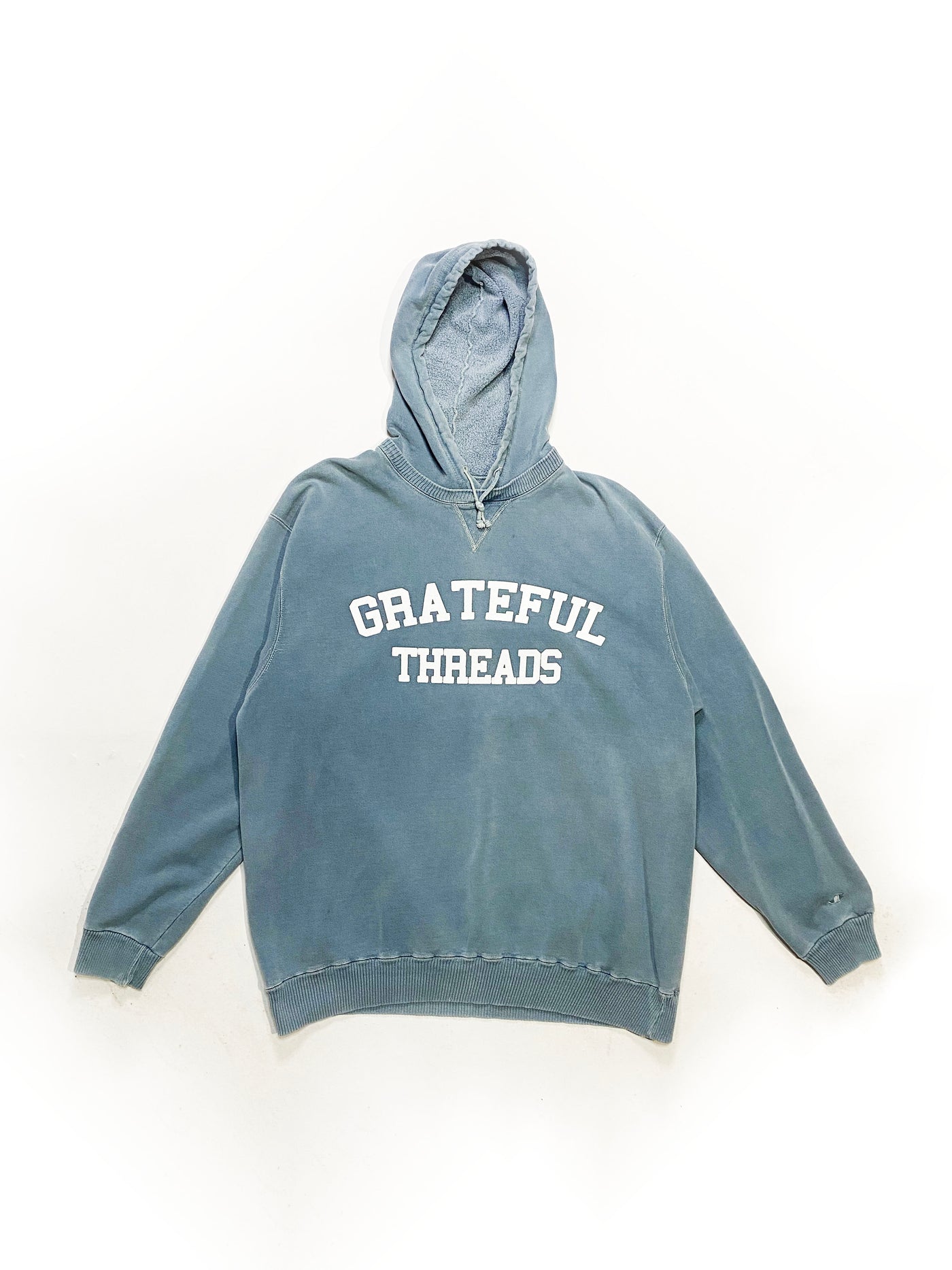 90s Champion Grateful Threads Spellout Hoodie - Light Blue - Size L