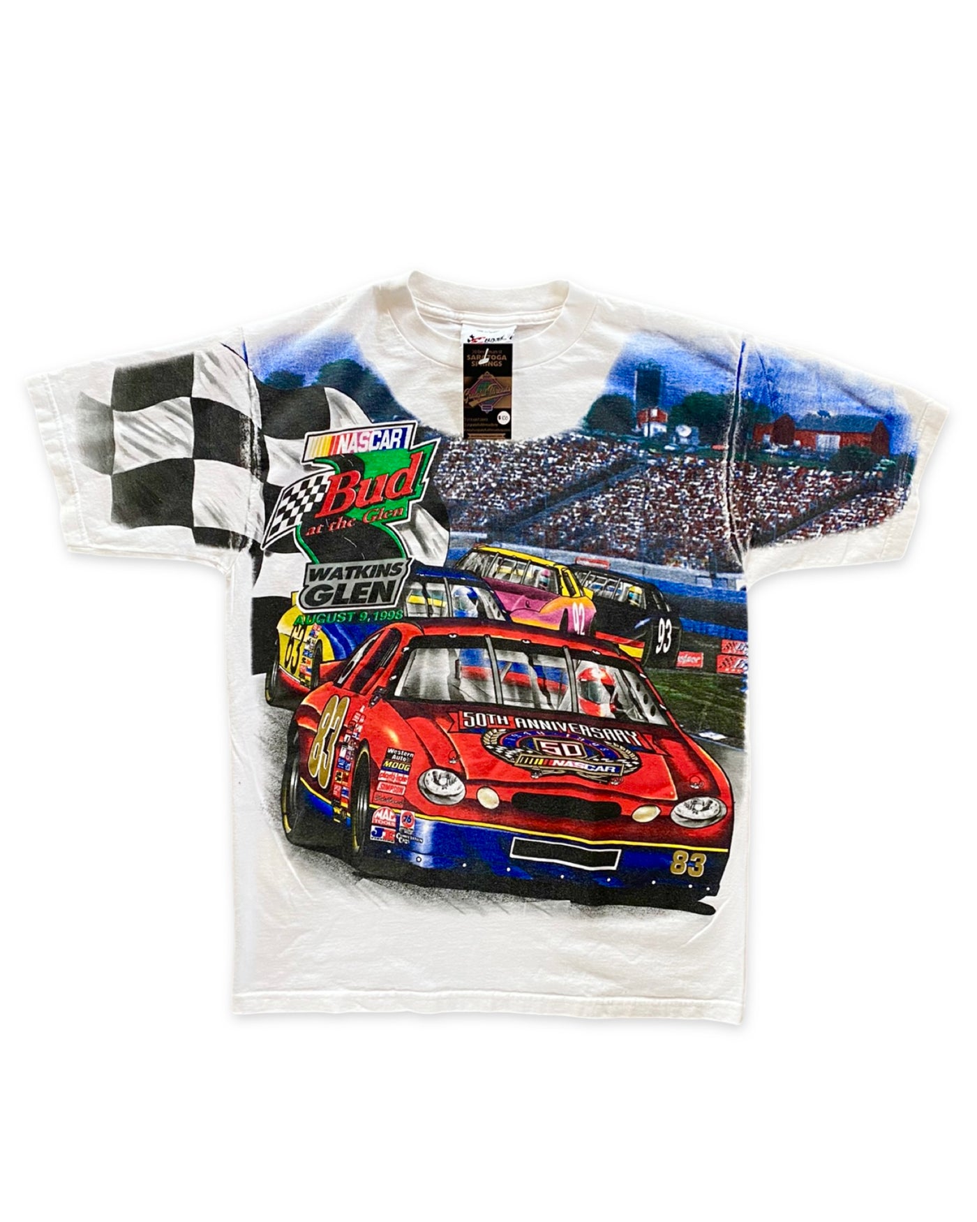 Vintage 1998 Bud at the Glen All Over Print T-Shirt