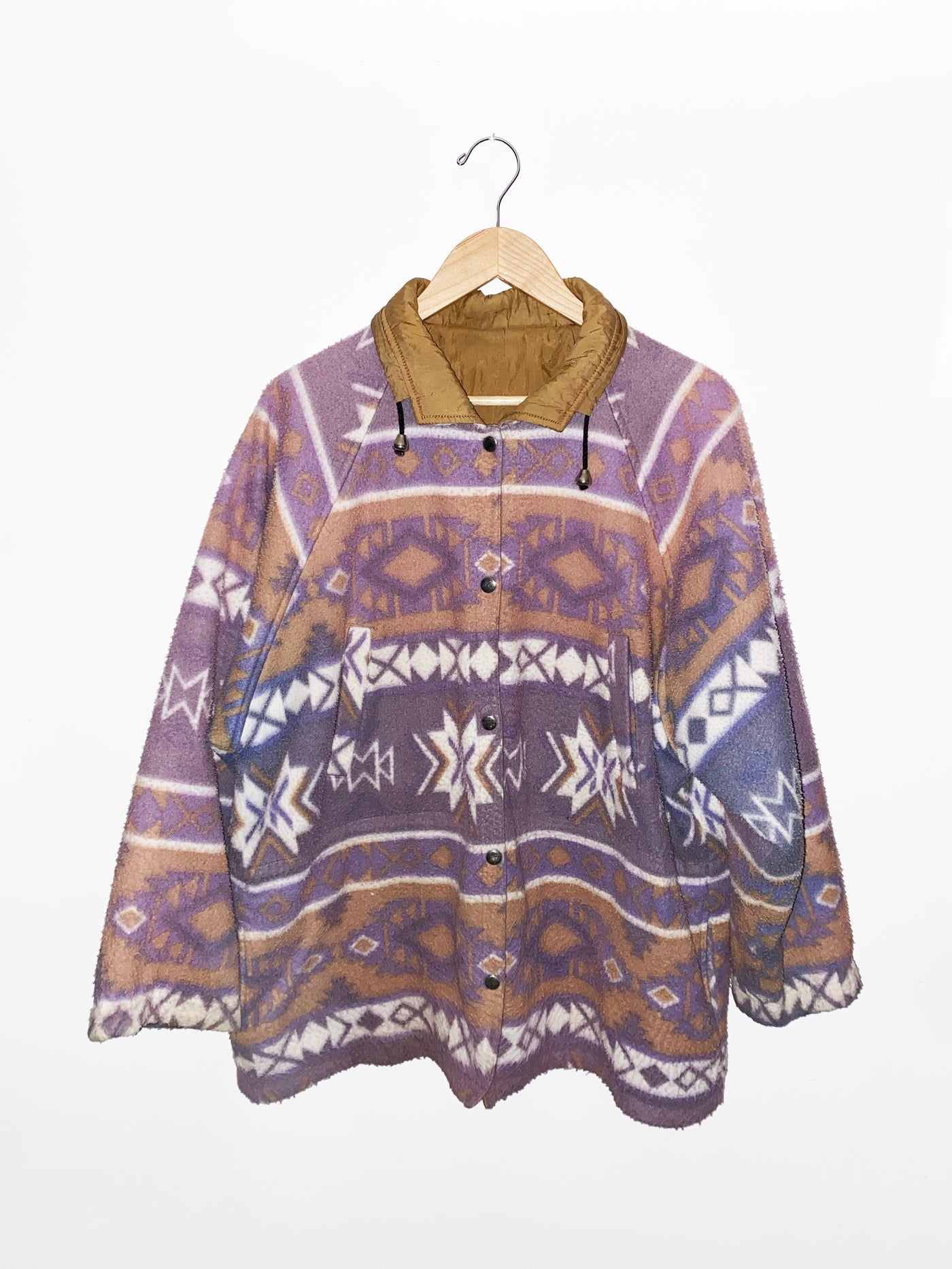 Vintage Aztec Pattern Fleece/Shell Reversible Jacket