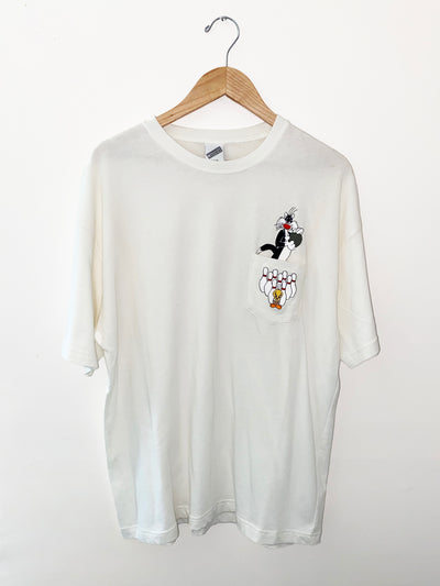 Vintage 1999 Tweety Bird Embroidered Bowling Pocket T-Shirt