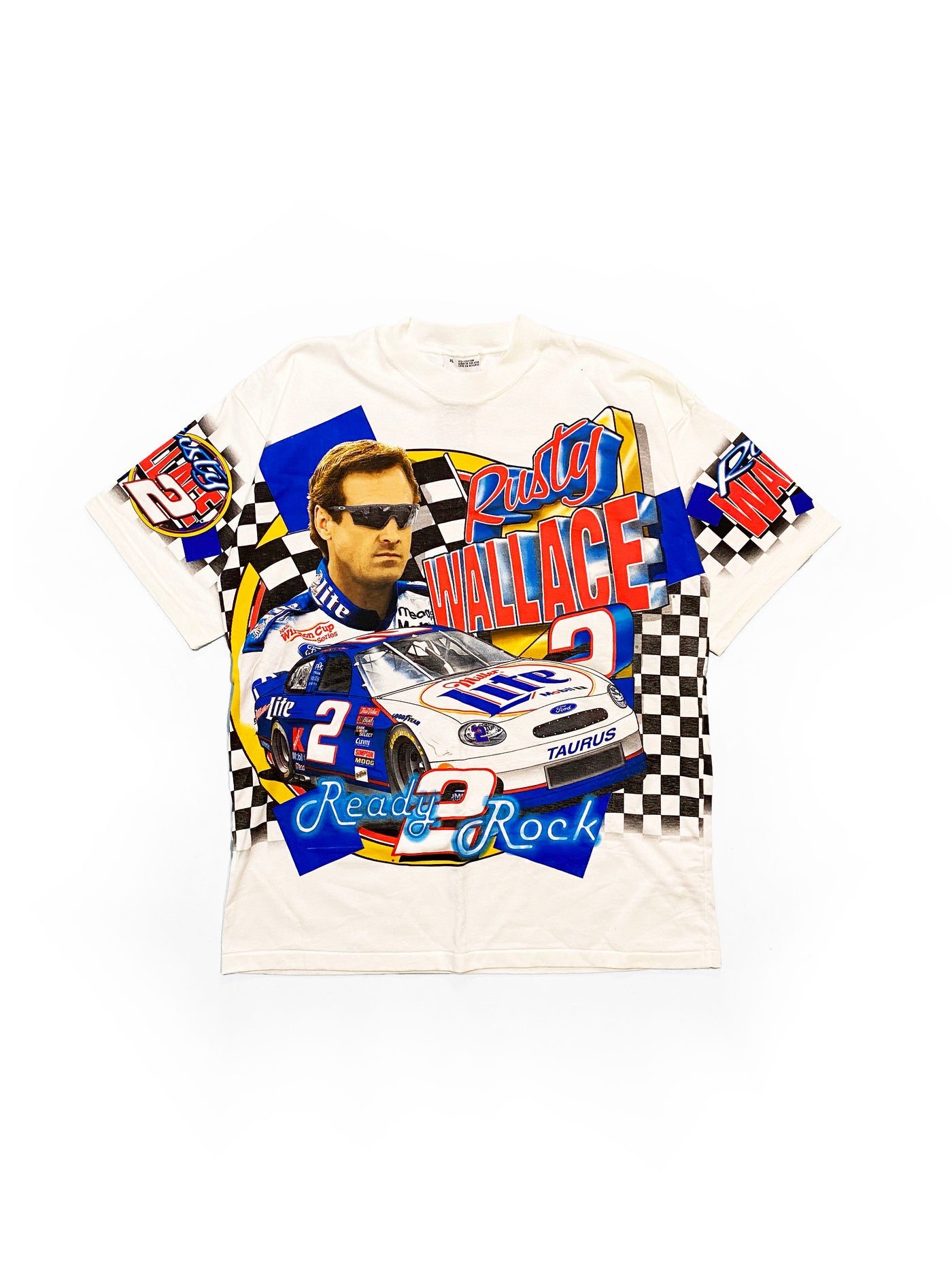 Vintage 1999 Rusty Wallace Ready 2 Rock All Over Print T-Shirt