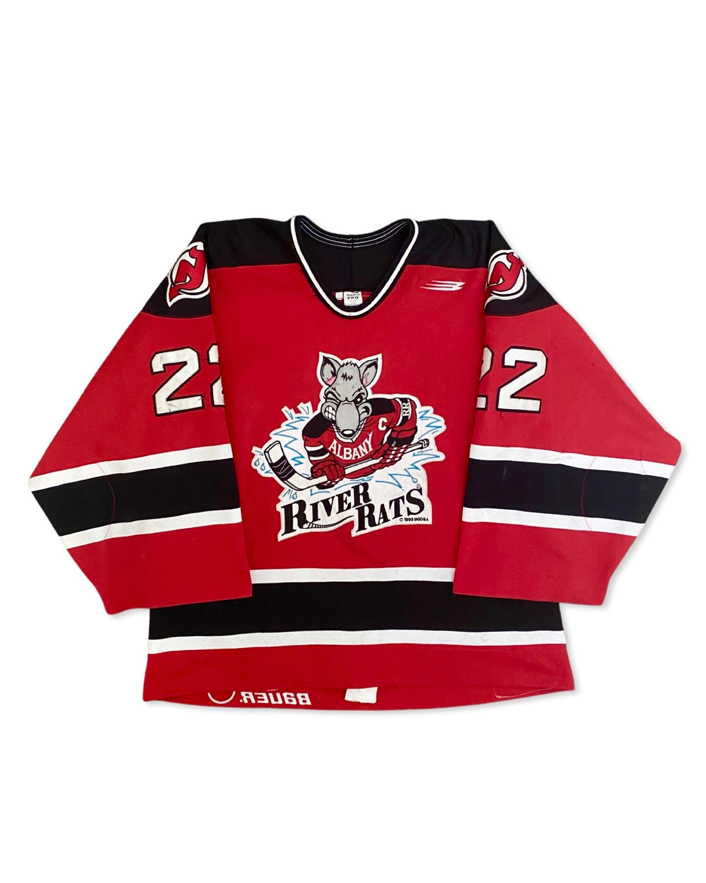 Vintage 1997 Game Worn Albany River Rats Bauer Jersey