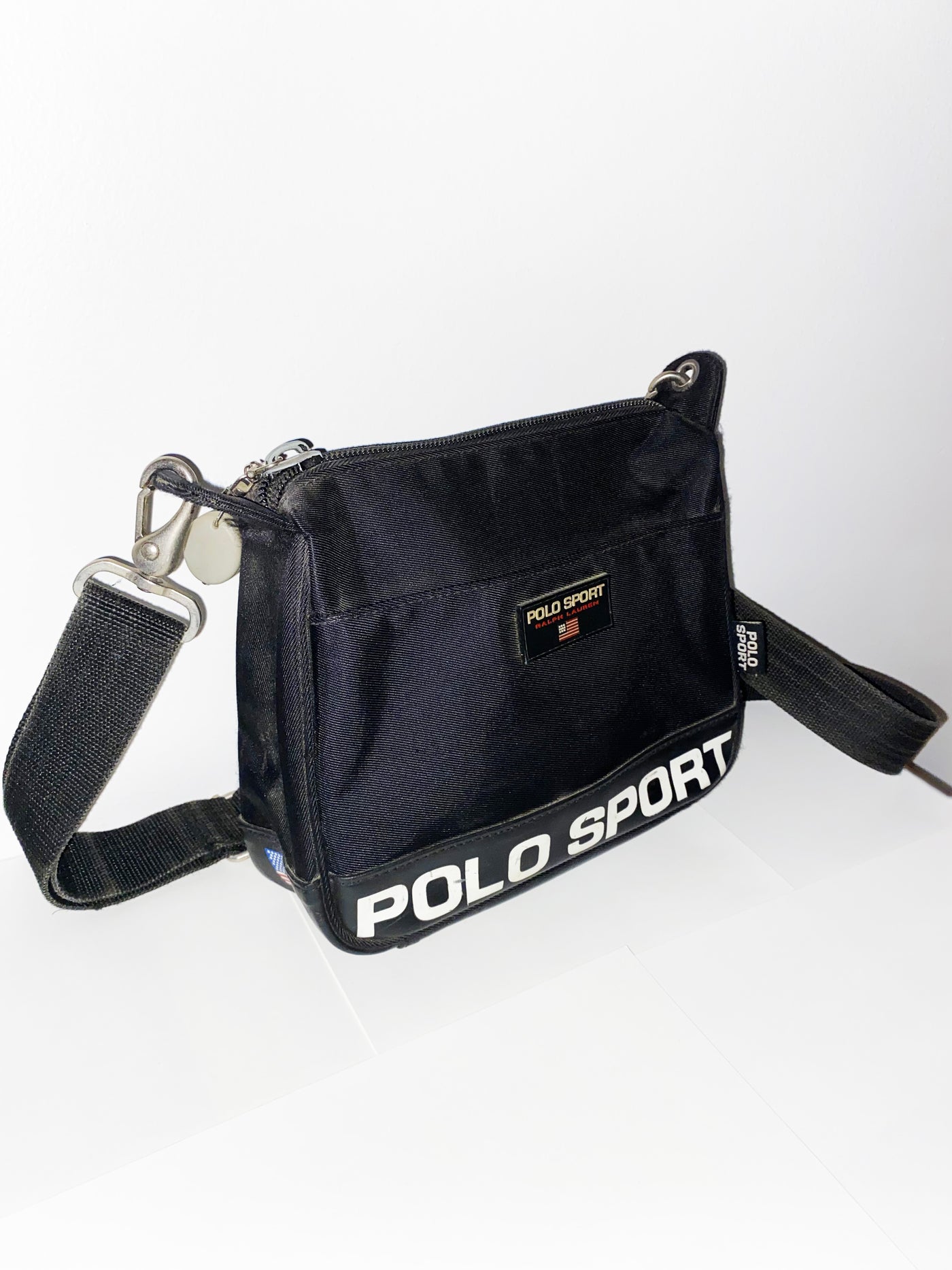 Vintage POLO SPORT Ralph Lauren Gray Black Shoulders Handbag 
