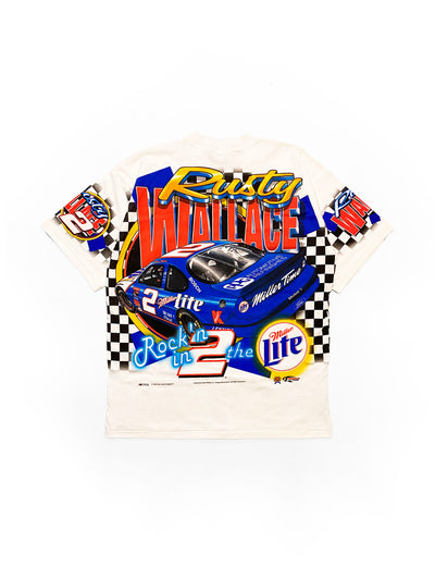 Vintage 1999 Rusty Wallace Ready 2 Rock All Over Print T-Shirt