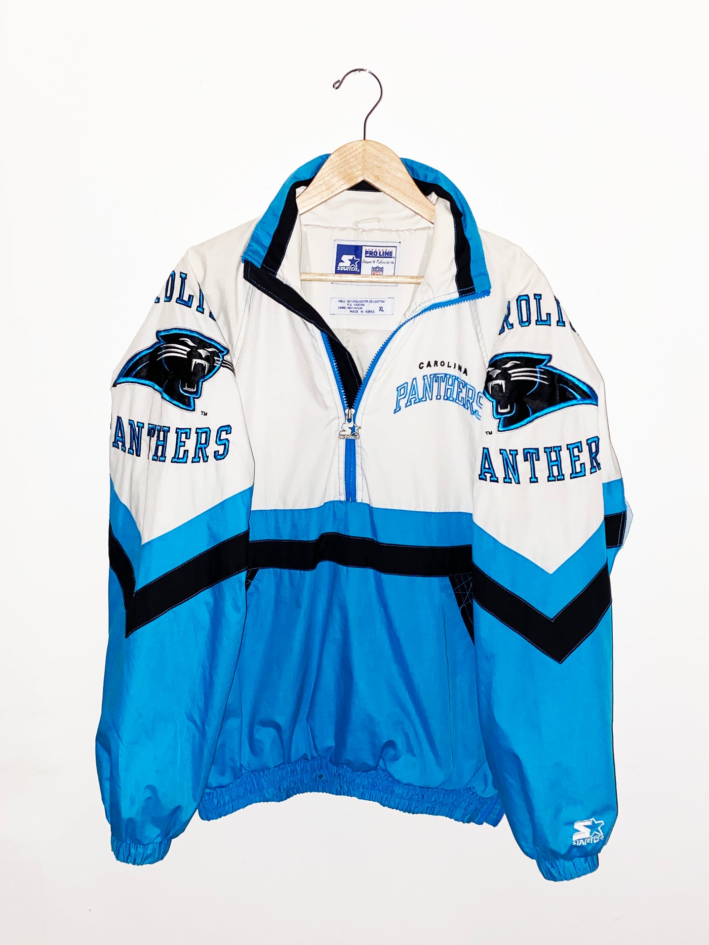 Vintage 90s Carolina Panthers Starter Full Zip Puffer Jacket 