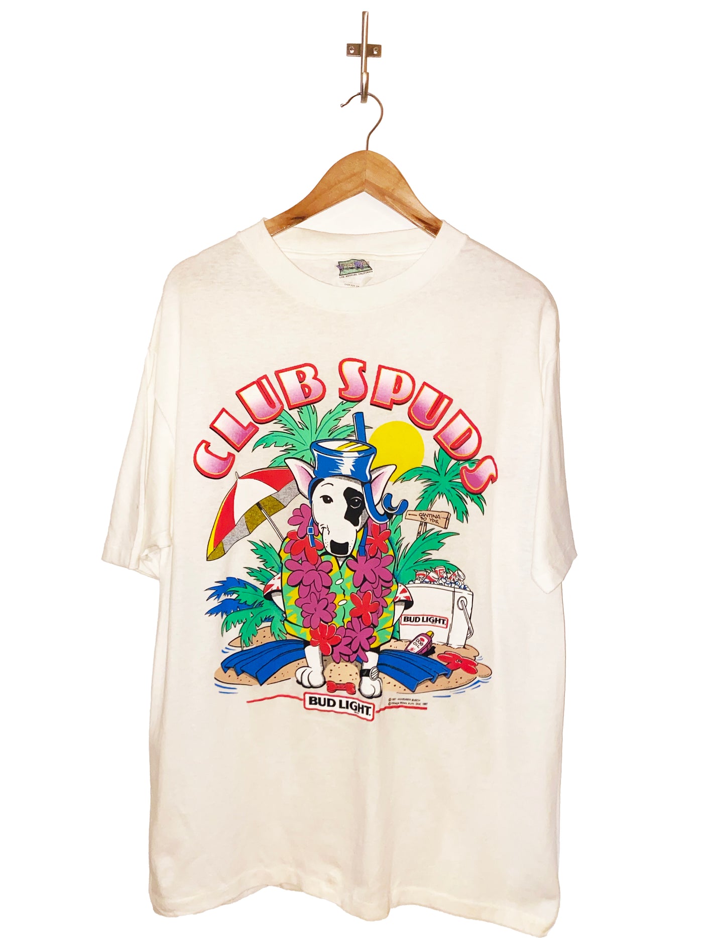 Vintage 1987 Club Spuds Bud Light Puff Print Promo T-Shirt