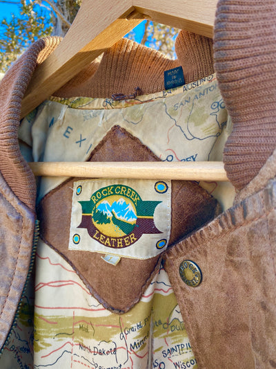 Vintage Rock Creek Leather Map Interior Jacket
