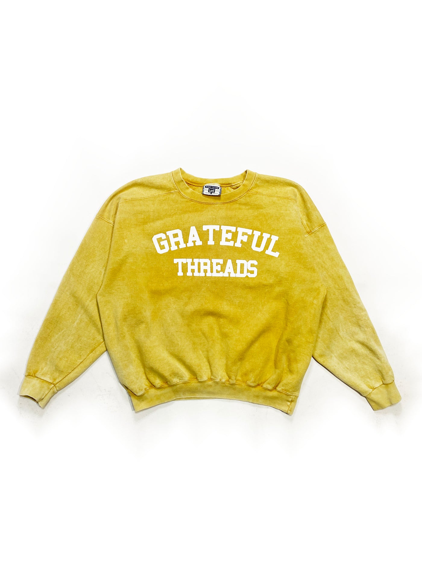 90s Lee Heavy Grateful Threads Spellout Crewneck - Light Yellow - Size L